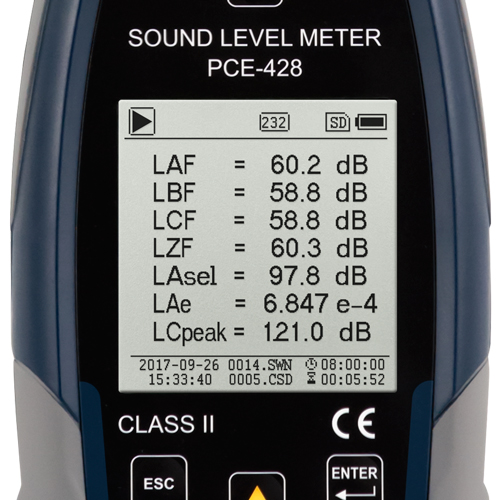 Class 2 Data Logging Noise Meter / Sound Meter PCE-428-ICA incl. ISO Cal. Cert.