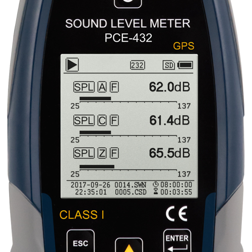Class 1 Data-Logging Noise Meter / Sound Meter with GPS PCE-432