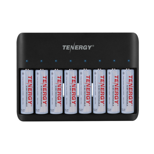 Tenergy TN477U 8-Bay AA/AAA NiMH Rechargeable Battery Charger with USB Input